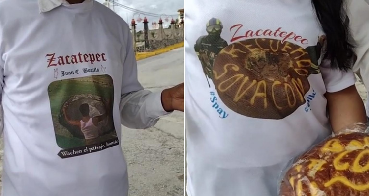 "¡Wachen el paisaje homis!", las playeras del recuerdo del socavón que