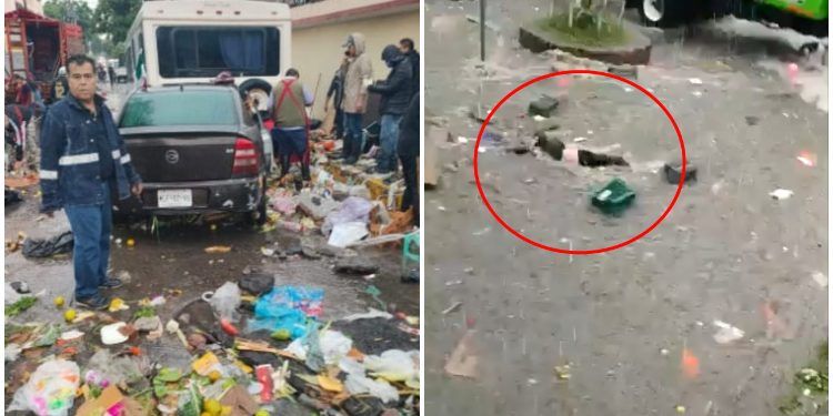 Impactante! Mujer es arrastrada por corriente de agua en Tlalnepantla, casi  la arrolla un camión