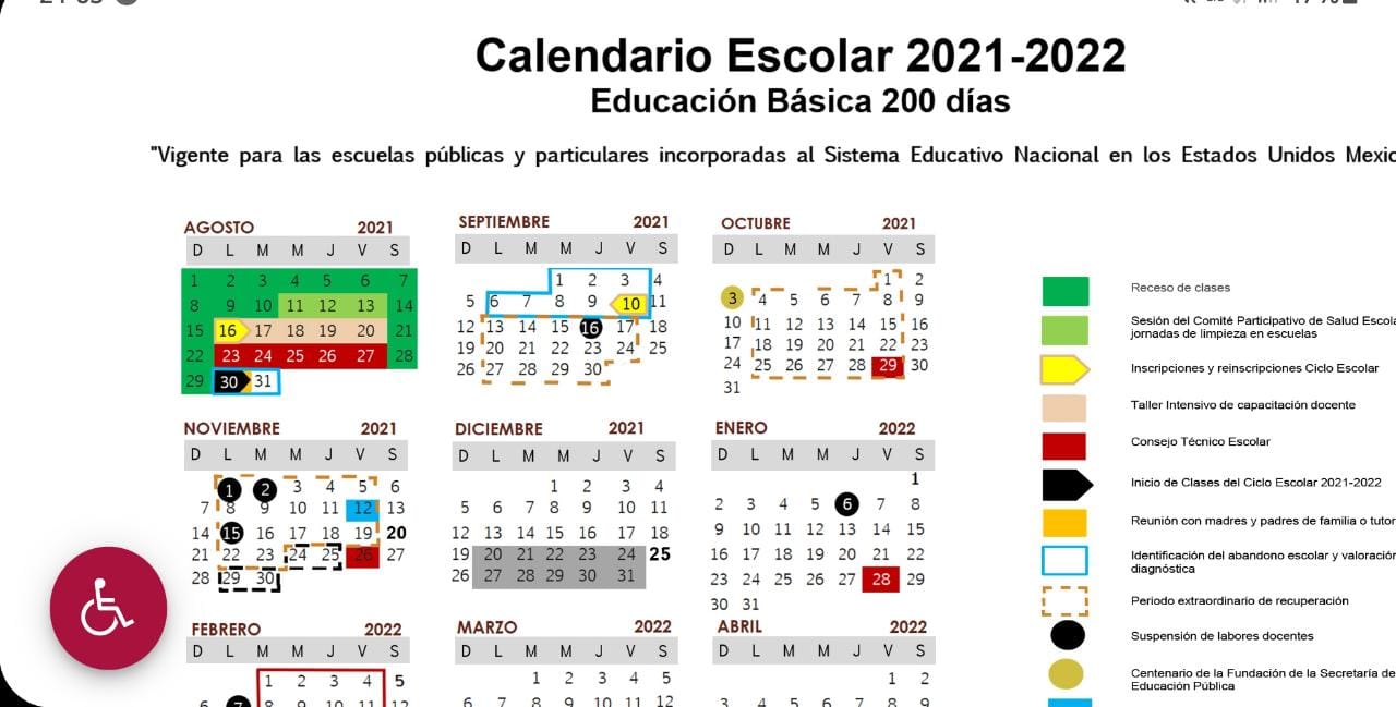 Calendario escolar ciclo 2021-2022