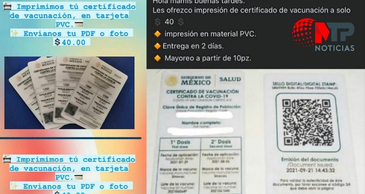 Certificado de vacunación hasta en $40 en Puebla