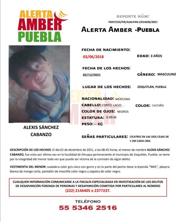 Alerta amber por Alexis en Zoquitlán 