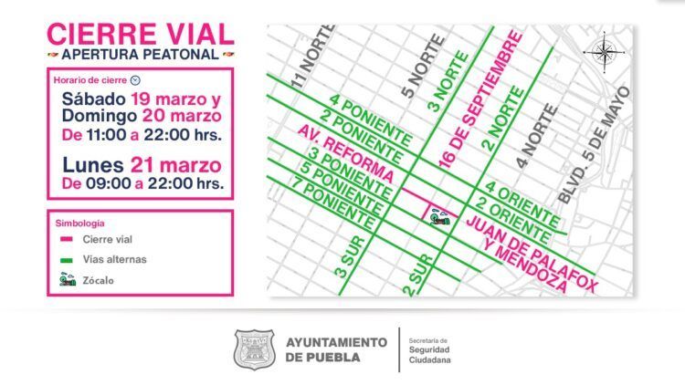 ¡Atención! Estas calles se cerrarán durante puente en centro de Puebla