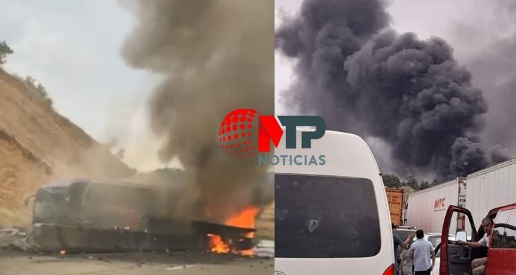 Se incendia tráiler y autobús en la México-Puebla