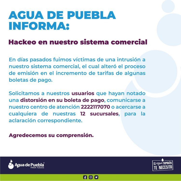 Agua de Puebla hackeo