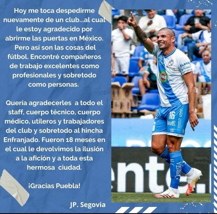 Juan Pablo Segovia se va del Club Puebla