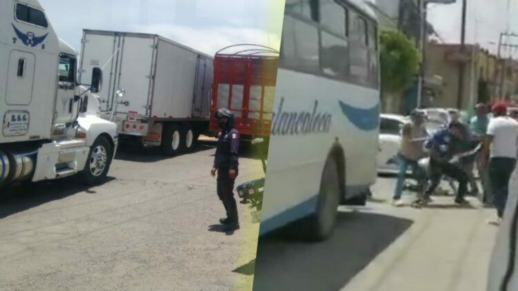 Protesta de transportistas contra policías de Texmelucan acaba en golpes