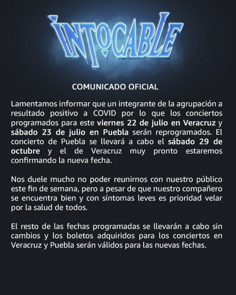 Intocable cancela concierto en Puebla por COVID