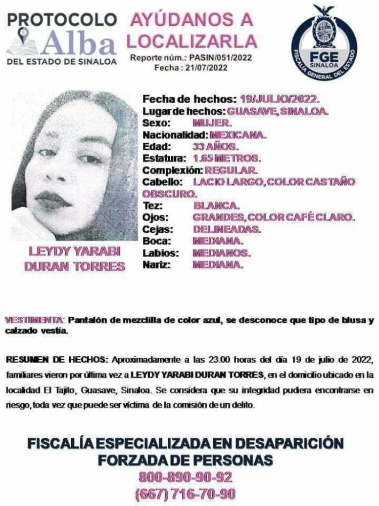 Leydi Yaravi desaparece en Sinaloa