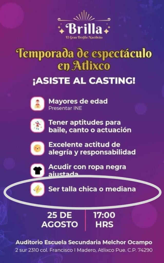 ¡No gordos! Discriminan en casting  para Villa Iluminada de Atlixco