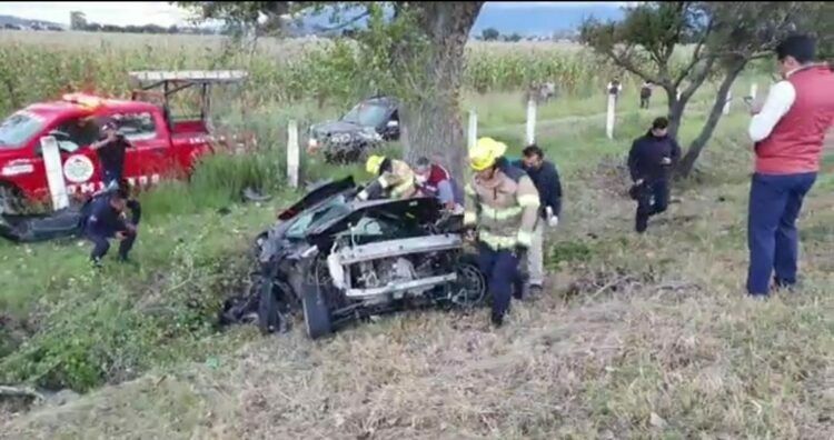 Choca contra un árbol y muere prensado en la autopista Tlaxcala-San Martín Texmelucan