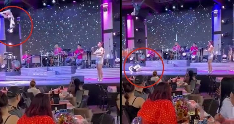 VIDEO: bailarina aérea cae durante presentación en restaurante y nadie la ayuda