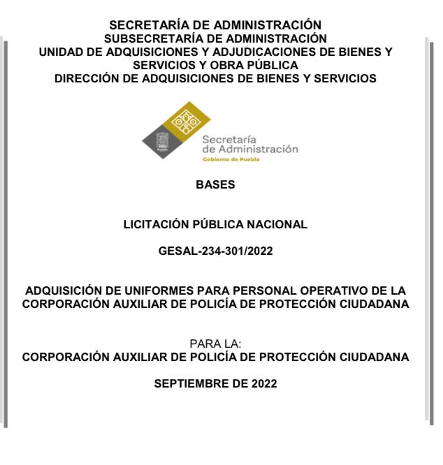 Gobierno de Puebla dará 300 uniformes a policías auxiliares, emiten licitación