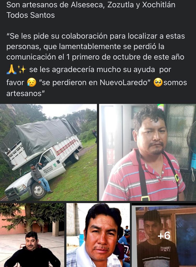 SE BUSCAN 11 artesanos de Puebla, desaparecieron cuando viajaban a Tamaulipas