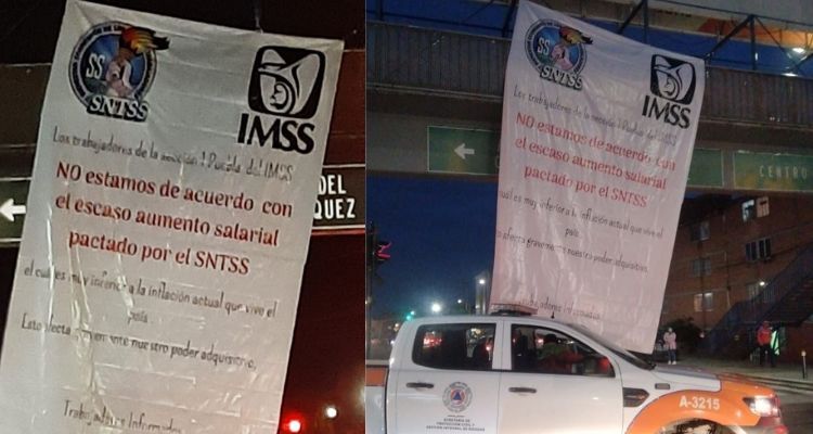 Con manta protestan por salarios del IMSS y obstruyen carril de avenida en Puebla