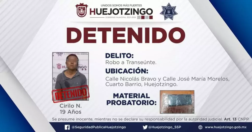 Ficha de detenido SSP Huejotzingo 
