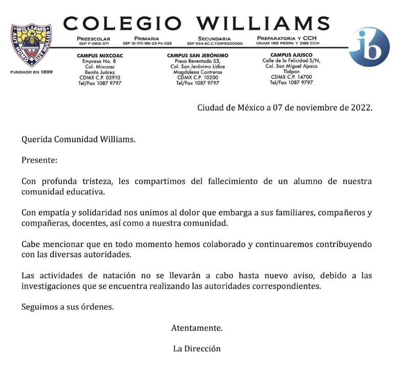 Niño muere ahogado durante clase de natación en Colegio Williams, CDMX