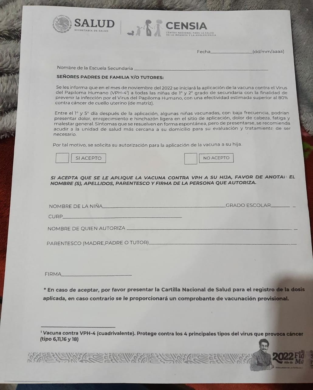 Vacuna Del Vph Formato De Autorizaci N Qu Previene