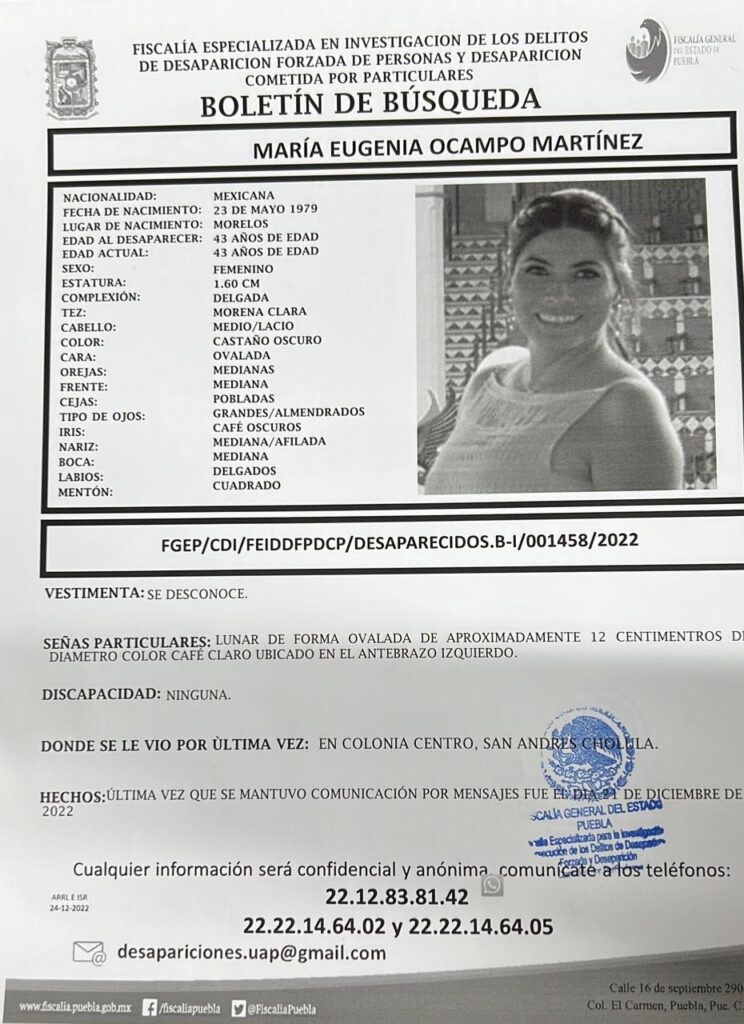 Ella es María Eugenia, desaparecida en San Andrés Cholula.