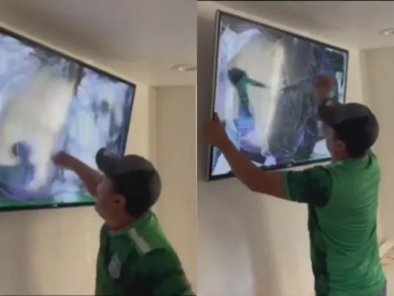 Aficionado rompe en llanto y destroza pantalla tras eliminación de México en Qatar 2022