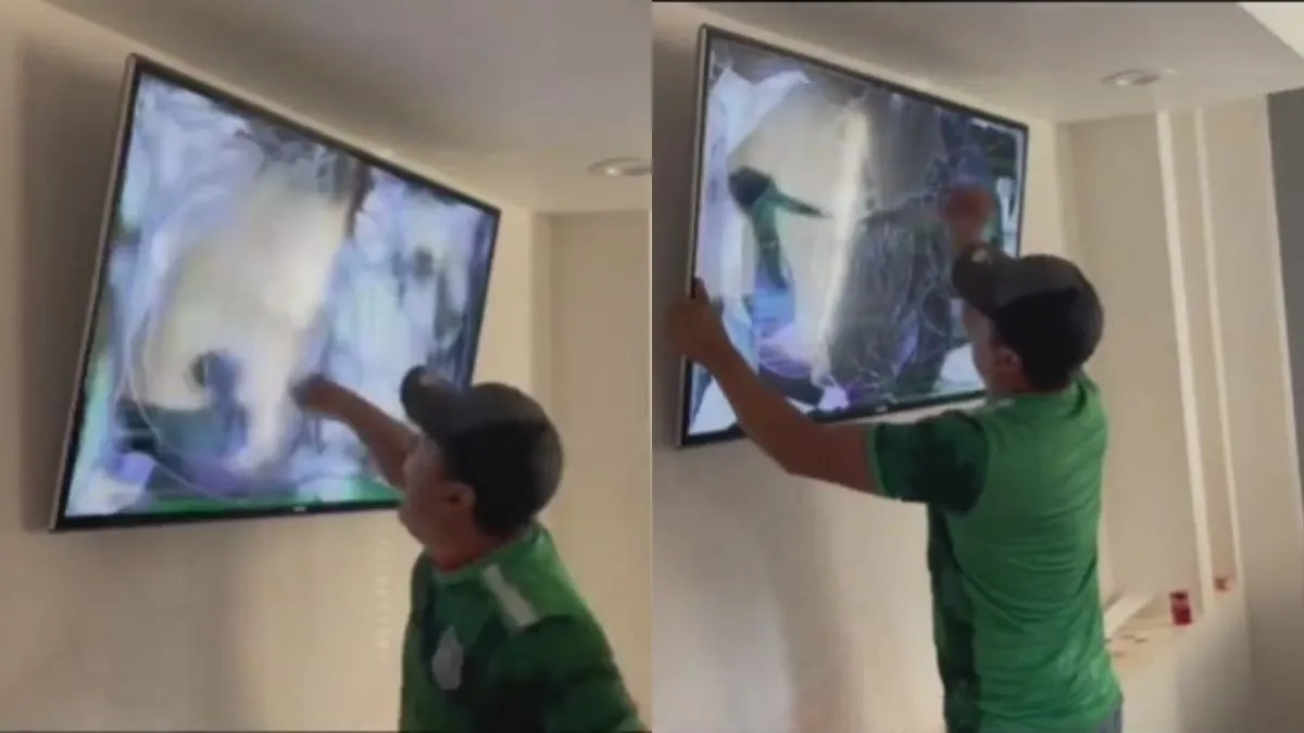 Aficionado rompe en llanto y destroza pantalla tras eliminación de México en Qatar 2022