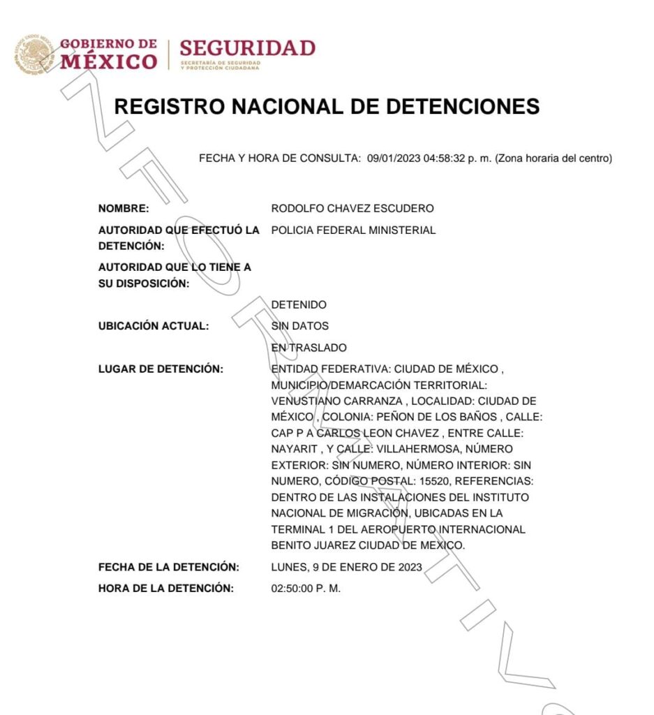 Registro de detenciones, Chávez Escudero