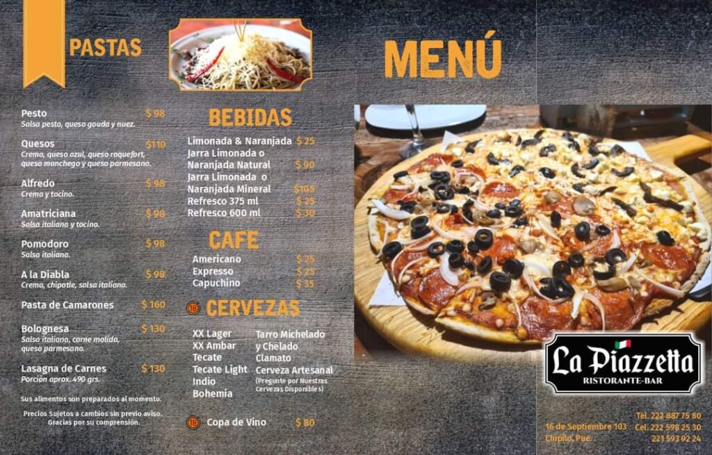 Las pizzas en La Piazzeta cuentan con diversos precios 