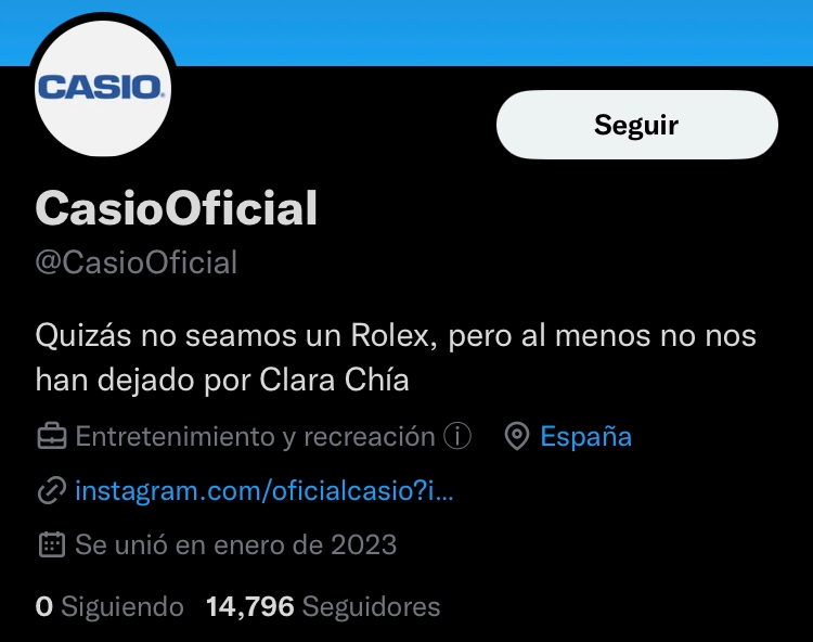 Supuesta cuenta de Twitter de Casio