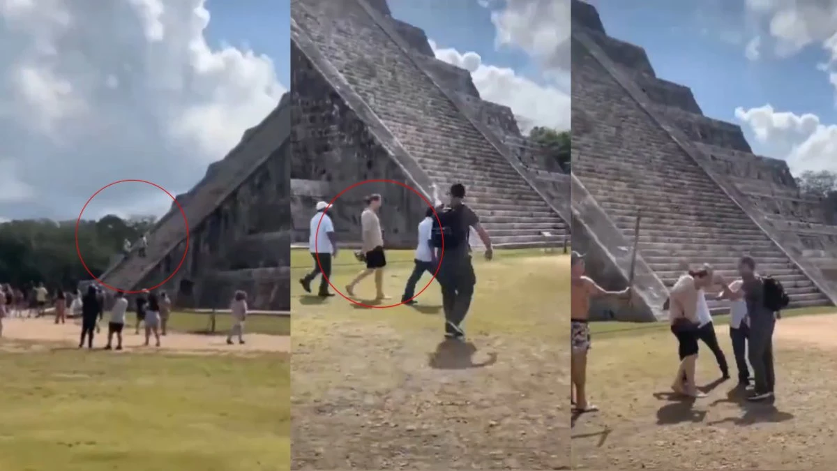 Turista sube pirámide en Chichén Itzá y lo golpean con un palo