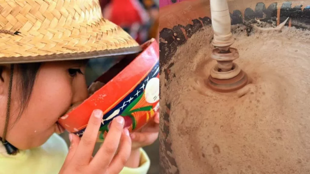 Espuma de cacao bebida de los dioses en Las Cholulas, Puebla