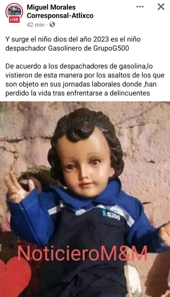 Niño Dios despachador de gasolina