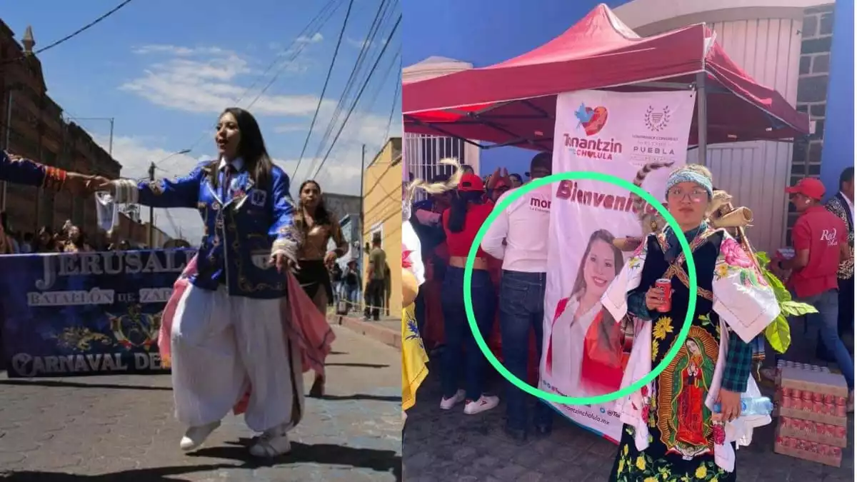 Tonantzin se viste de huehue para promoverse en San Pedro Cholula y la critican