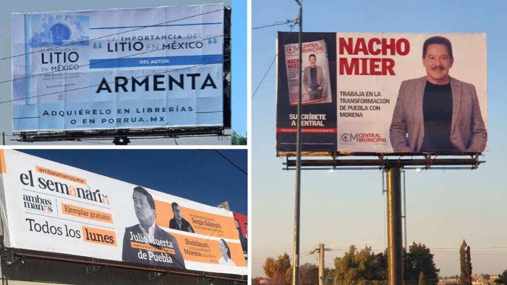 Aspirantes a gubernatura de Puebla violan ley electoral con espectaculares