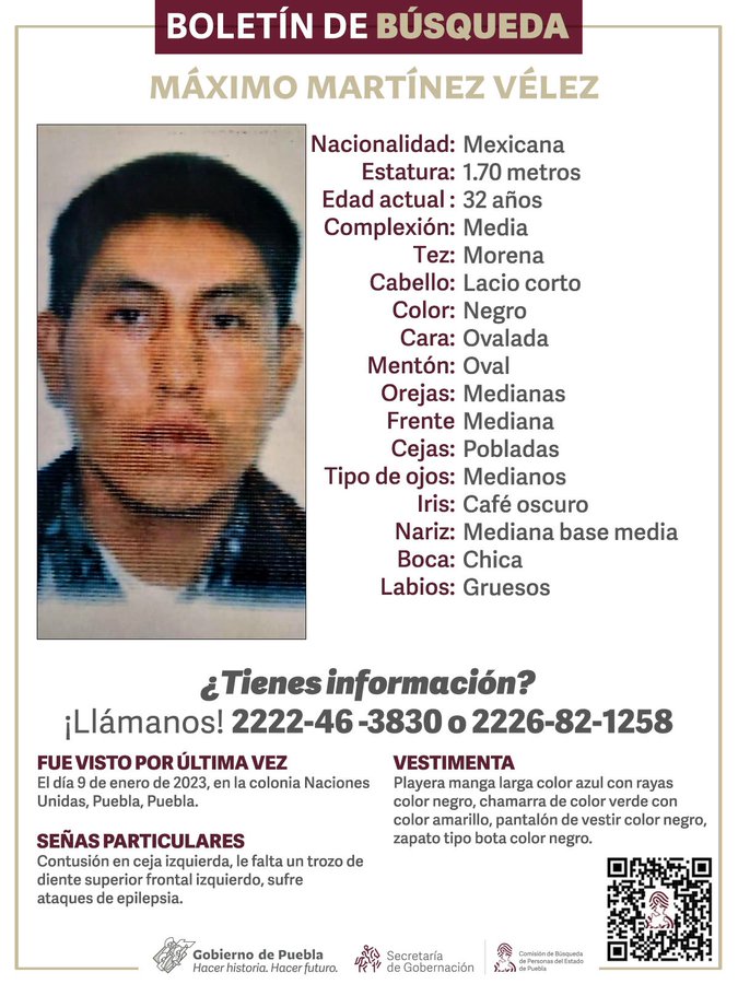 Boletín de búsqueda Puebla