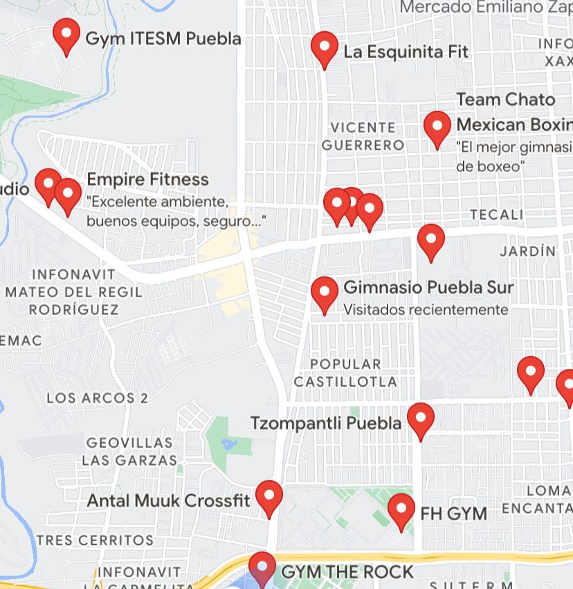 Gimnasios en el sur de Puebla