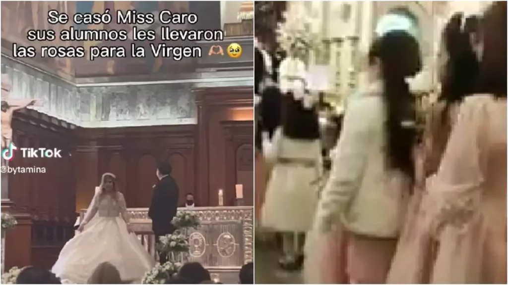 Maestra de kínder se casa y todos sus alumnos la acompañaron al altar