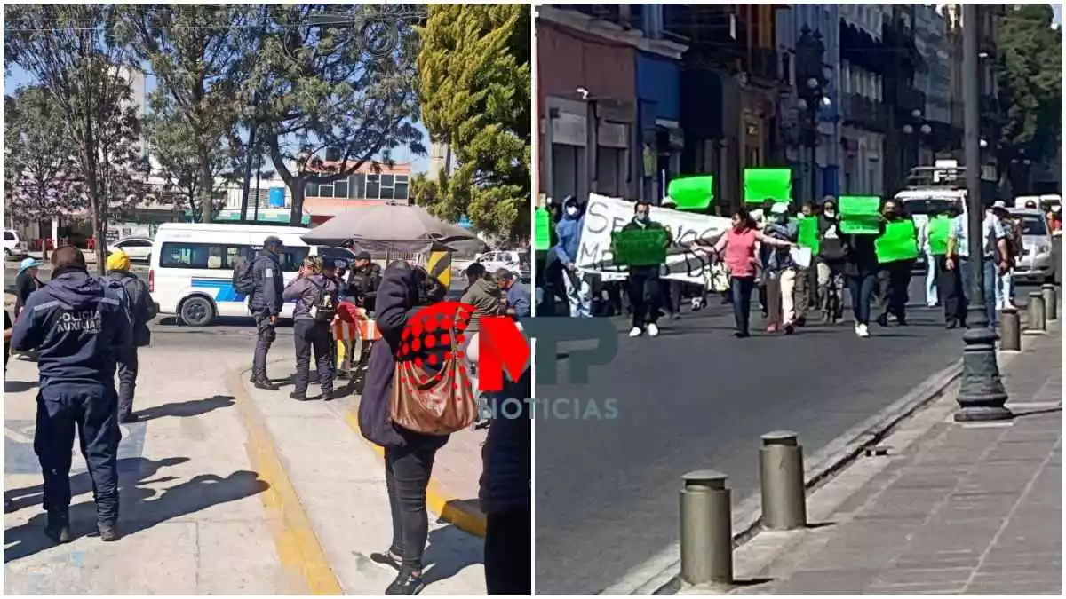 Se manifiestan policías auxiliares de Puebla, exigen aumento salarial