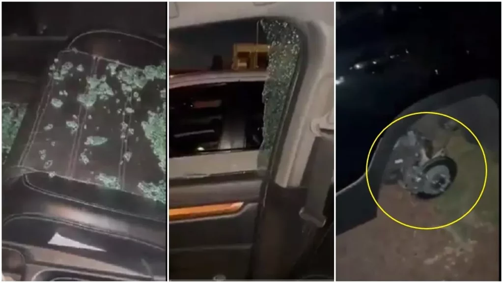 Sin llantas y con cristales rotos, así dejaron camioneta de comensal en restaurante Kampai