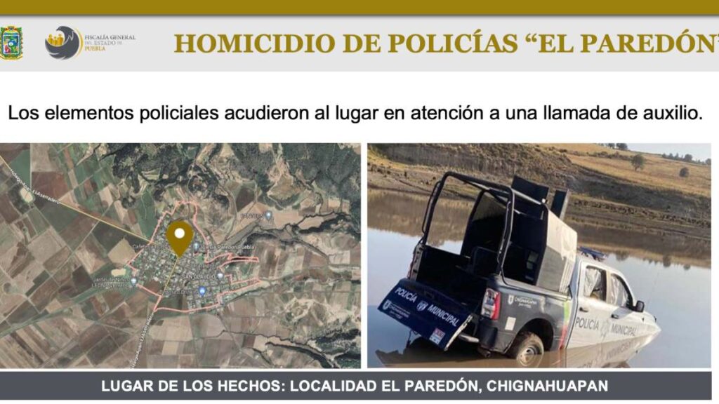 Patrulla hundiéndose en agua en ataque a policías de Chignahuapan, Puebla