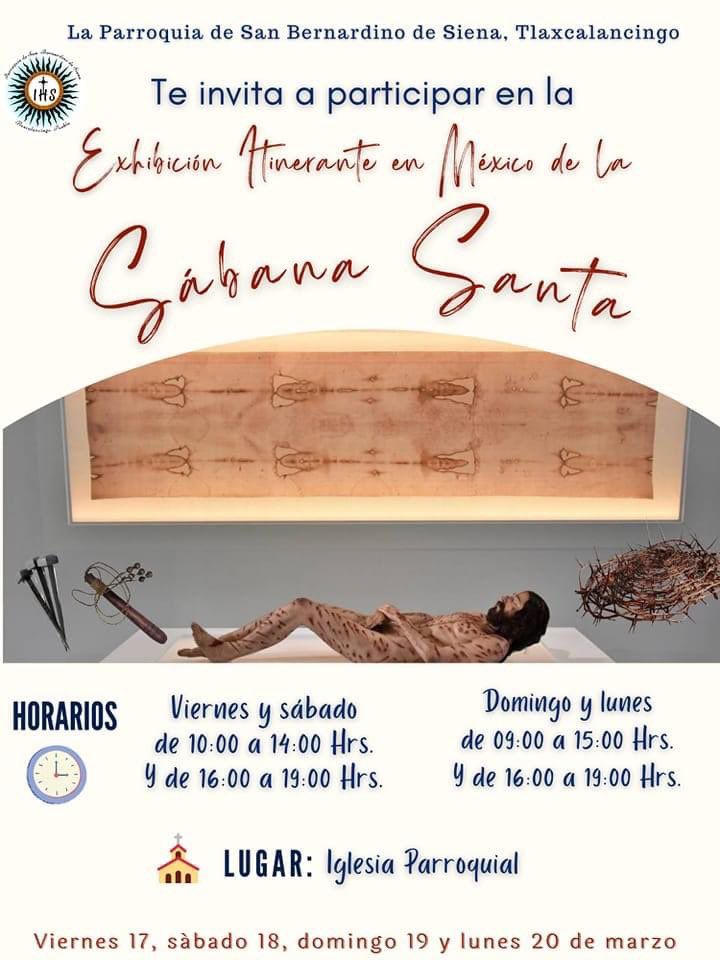 Cartel de exposición de Sábana Santa en Cholula, Puebla.