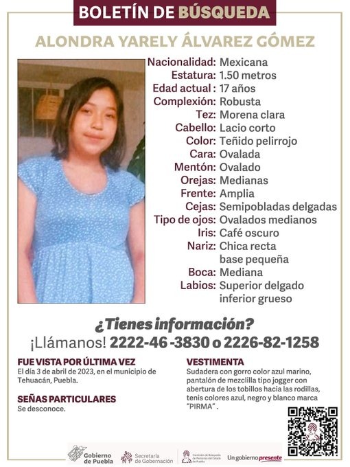 Alondra Yareli Álvarez Gómez desaparecida en Tehuacán