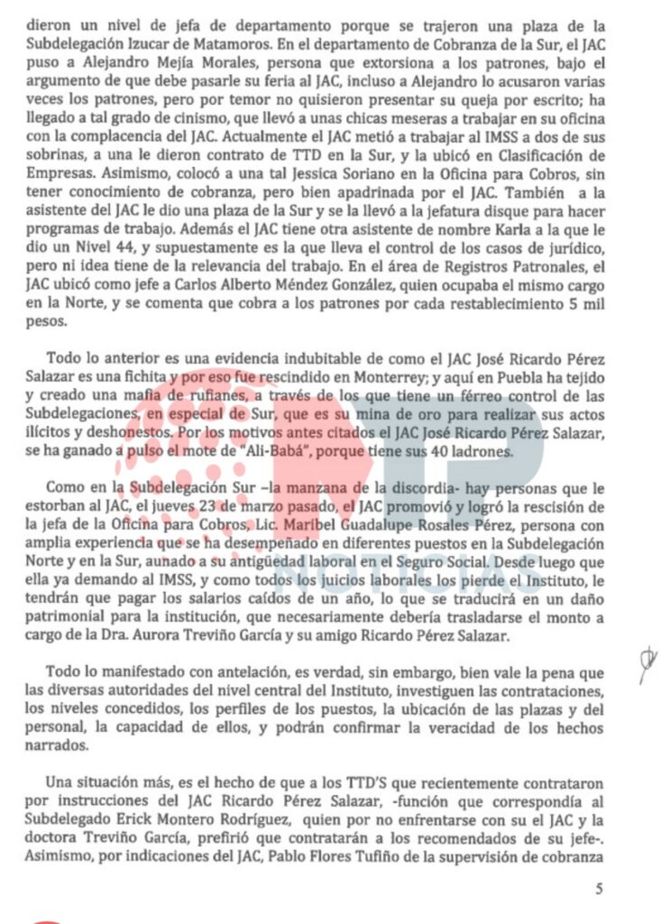 Carta de denuncia dirigida a Zoé Robledo