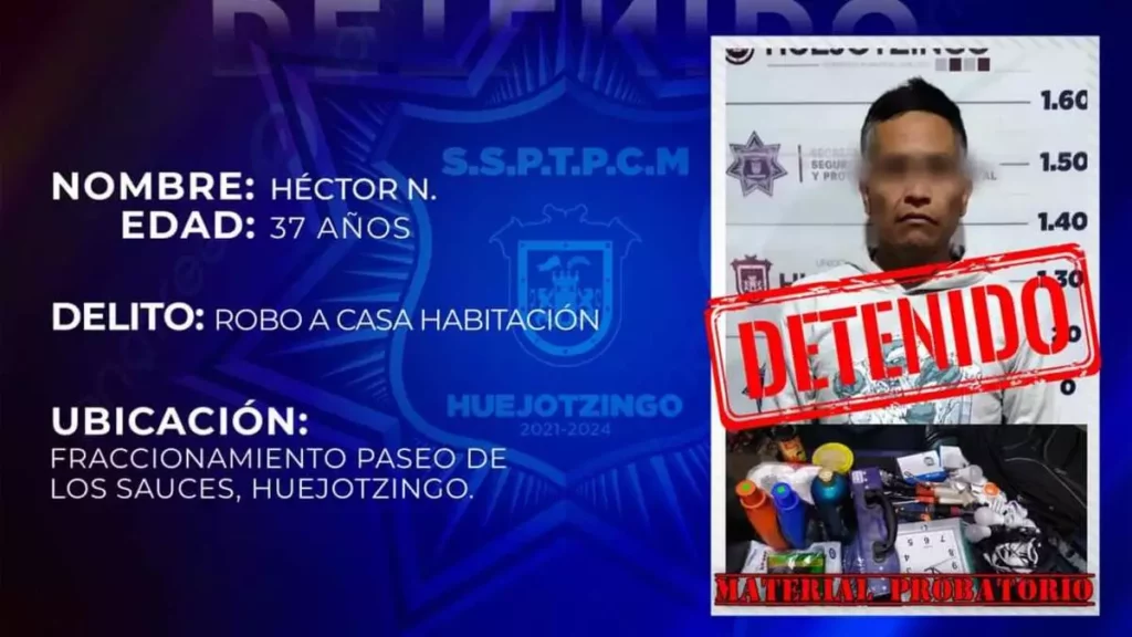 Ficha de Héctor detenido por el delito de robo a casa habitación