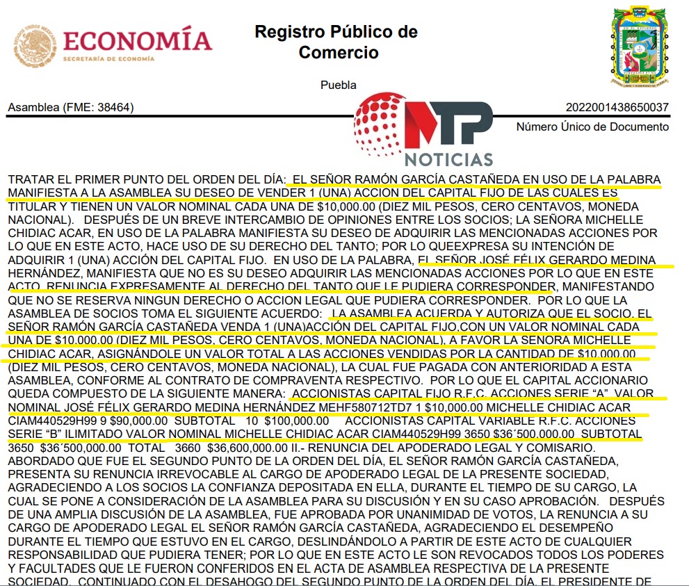 Mamá de Jorge Estefan Chidiac compró acciones en la Inmobiliaria 2015 Documento Registro Público de Comercio