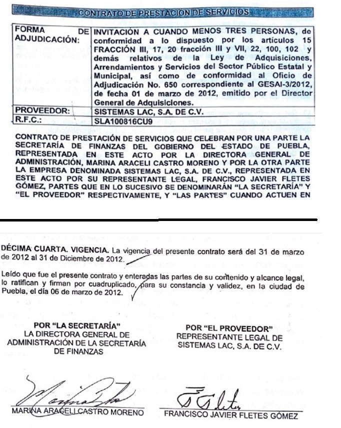 Primer contrato entregado a Sistemas Lac en 2012 Fuente Hipócrita Lector