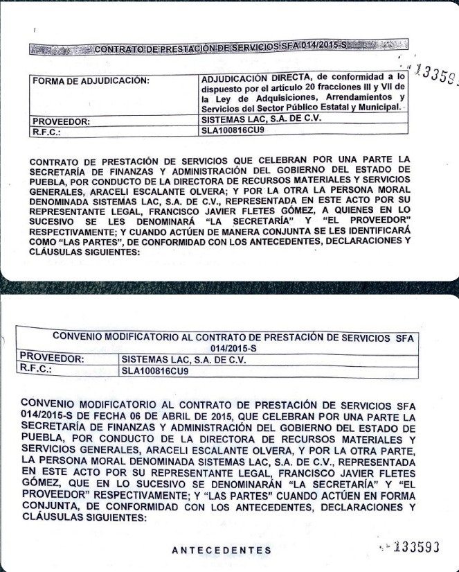 Segundo contrato entregado a Sistemas Lac en 2015 Fuente Hipócrita Lector