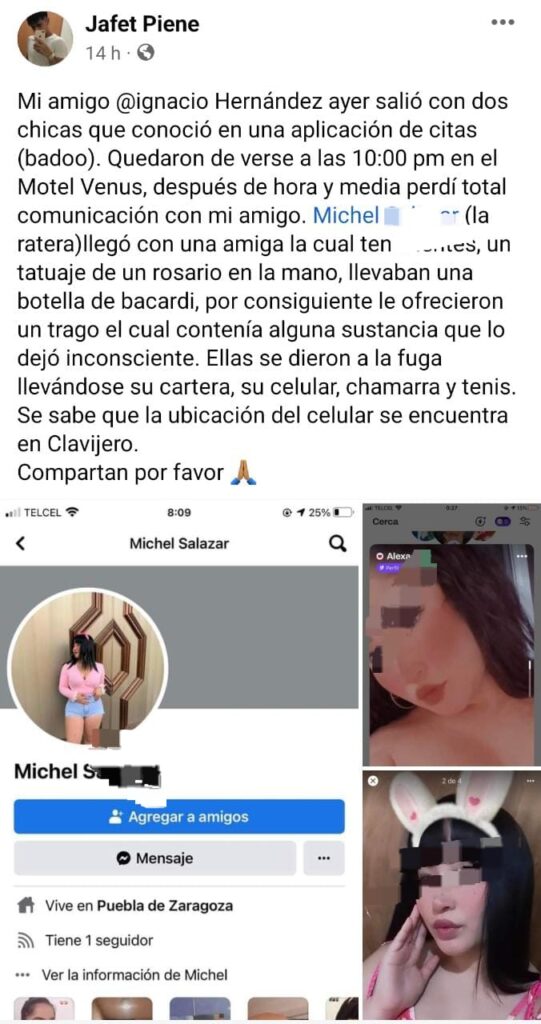 Amigo de Ignacio denuncia que dos mujeres lo asaltaron en motel en Puebla.
