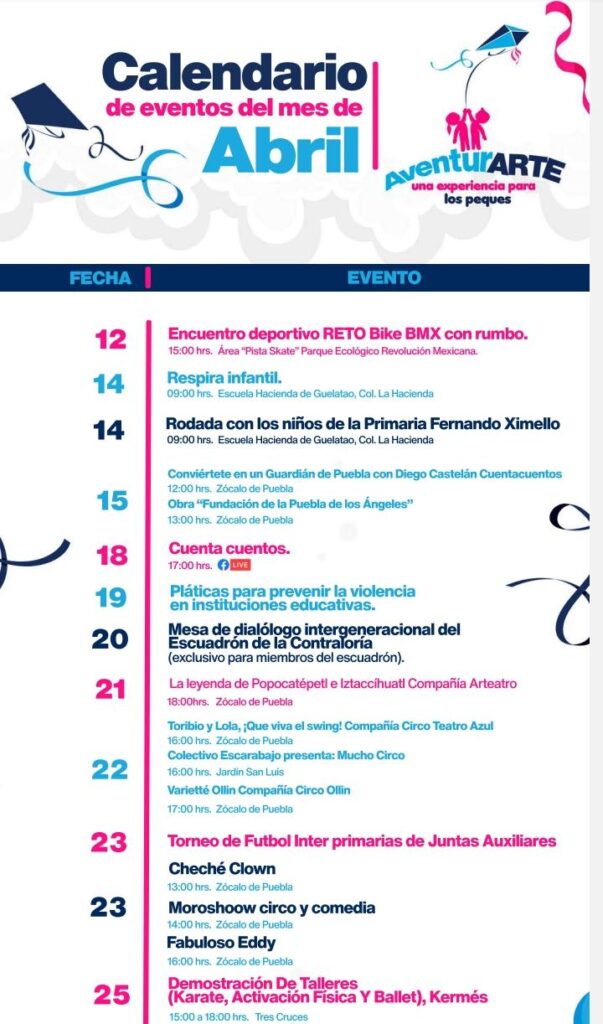 Calendario de Actividades Día del Niño en Puebla capital parte 2