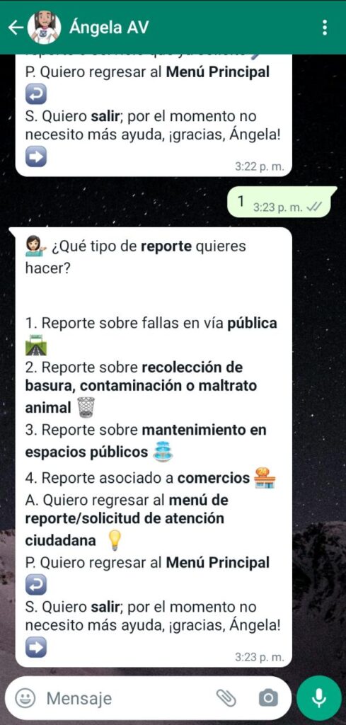 Lista de reportes de 'Ángela' asistente virtual Puebla.