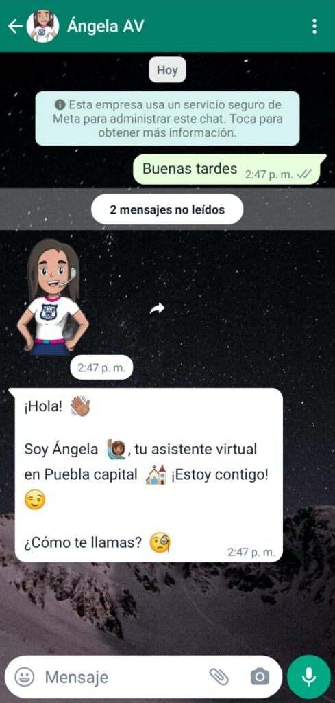 Política de privacidad de  'Ángela' asistente virtual Puebla.