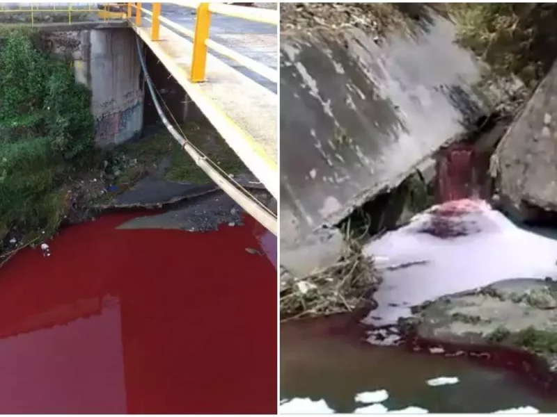 Río Alseseca se tiñe de rojo por descarga de químicos de empresas en Puebla